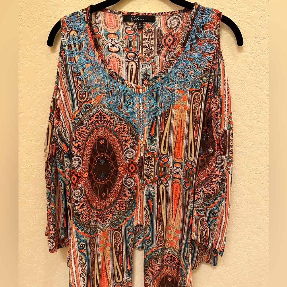 Calessa Cold Shoulder Top with Embroidered Detail